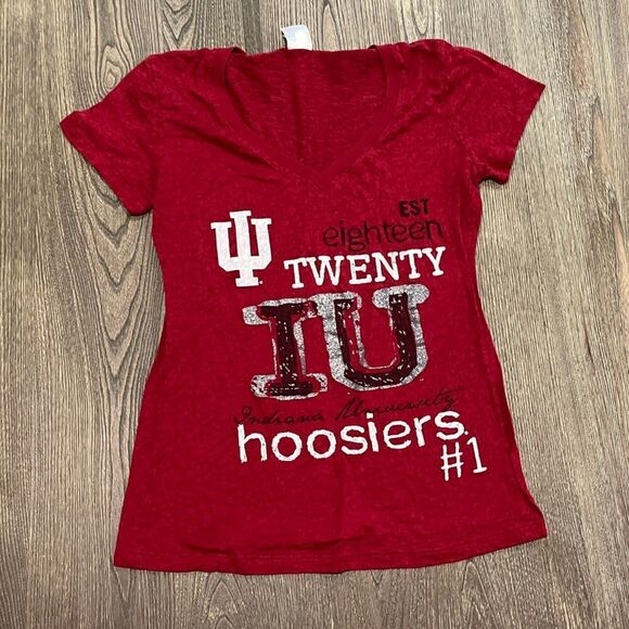 Soffe Indiana University Hoosiers EST 1820 V-Neck T-Shirt Short Sleeve Red Large - Picture 1 of 6